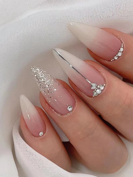 Shein 24pcs/Set Ins Style Fresh Painted Almond Shape Full Coverage False Nails >