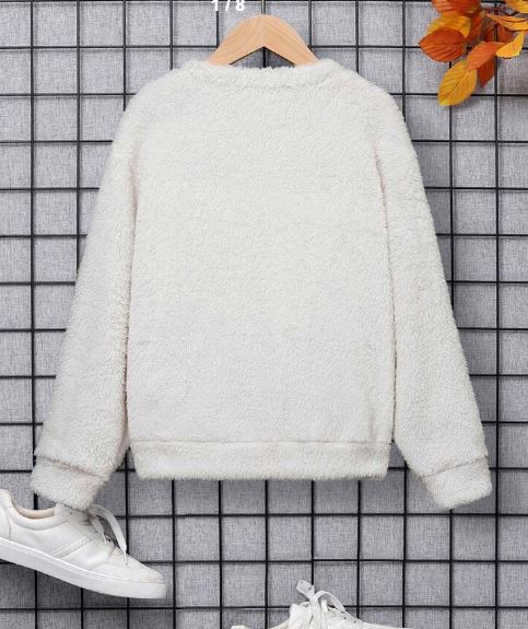 Shein Tween Boy Deer Embroidery Drop Shoulder Flannel Sweatshirt, 10T +