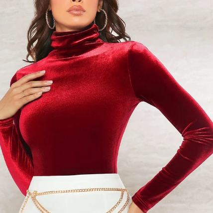 Shein High Neck Velvet Tee, S +