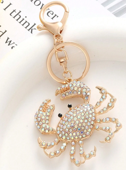 Shein Colorful Rhinestone Metal Crab Shaped Keychain -.