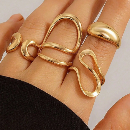 Shein 4pcs/Set Fashionable Bohemian Geometric Adjustable Gold Rings Set +