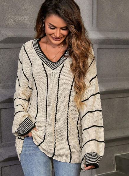 Shein Striped Pattern Drop Shoulder Sweater */