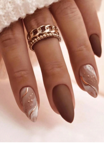 Shein 24pcs/Set Long Elegant Matte Striped False Press On Nails +