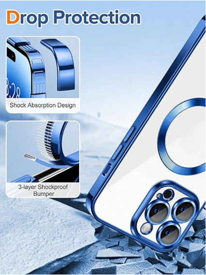 1pc Royal Blue Electroplated Magnetic Full Body Phone Case>