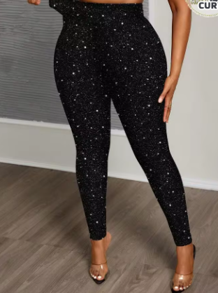 Shein Plus Size Polka Dot Glitter Print Leggings, 0XL -.