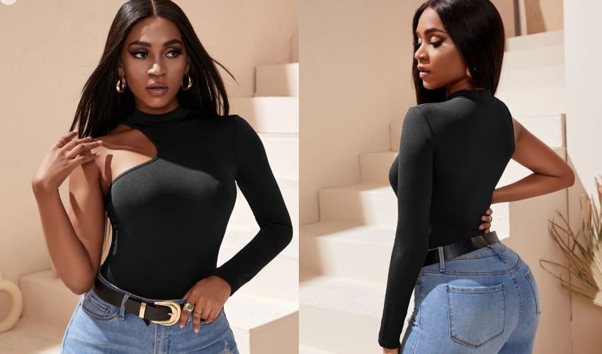 Shein Asymmetrical Neck Solid Slim Top, S -.