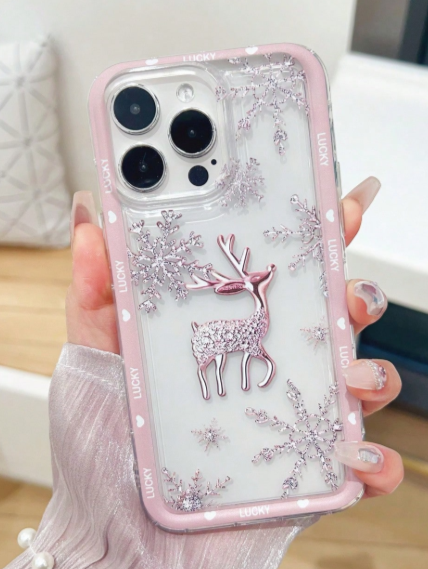Creative Snowflake & Deer Design Phone Case, Compatible With Iphone>