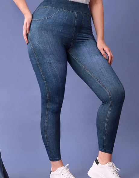 Shein Plus Denim-Effect Print Jeggings, 3XL +
