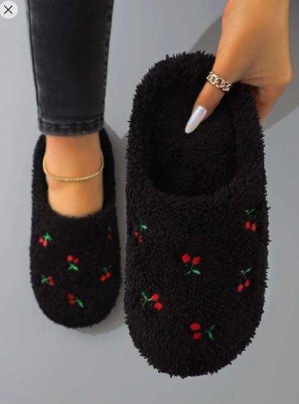 Shein Cute Embroidered Fruit Design Plush Warm Indoor Slippers, Size: 41 /