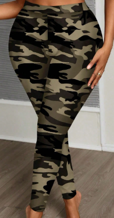 Shein Casual Minimalist Music Festival Camouflage Print Plus Size Leggings, XXL>