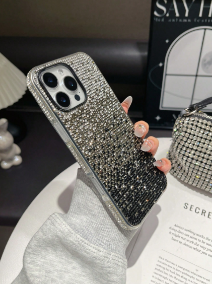 Diamond Sequins,Rhinestone 1pc Black & Gradient Rhinestone Bumper Shockproof Phone Case>