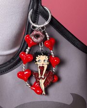 Shein Betty Boop Cartoon Pattern Rhinestone Lip Decor Keychain Bag Charm ---