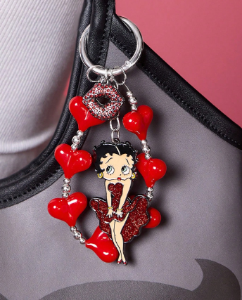 Shein Betty Boop Cartoon Pattern Rhinestone Lip Decor Keychain Bag Charm ---