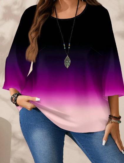 Shein Plus Size Women's Summer Casual Loose Gradient Vacation Blouse, 3XL +