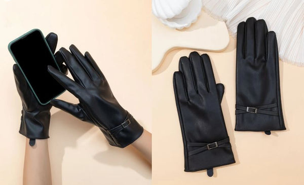 Shein 1 Pair Women Winter Warm PU Leather Gloves /