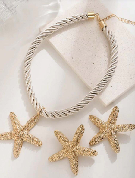 Shein 1 Set Of Starfish Pendant Necklace and  Earrings Jewelry Set >