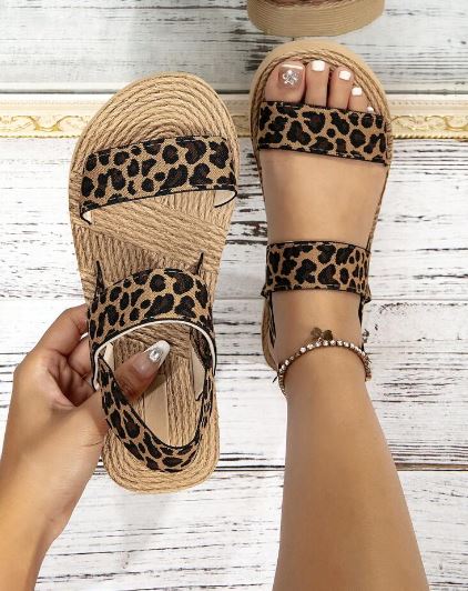 Shein Leopard Print Large Strap Women Sandals, Size: 39 /