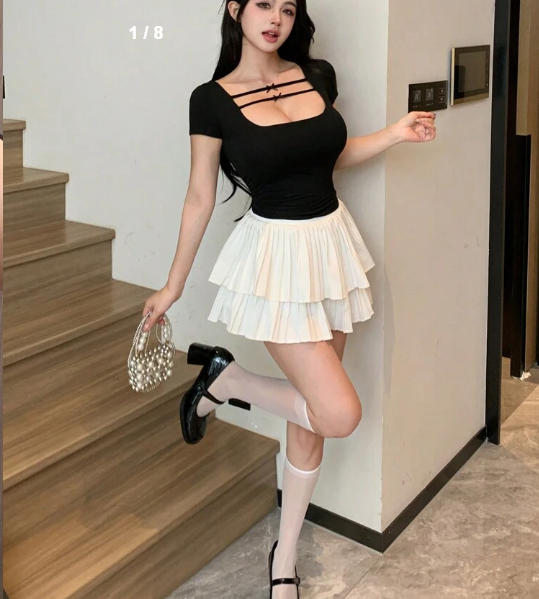 Shein Slim Fit Top With Bandage Bowknot And Square Neckline Top +