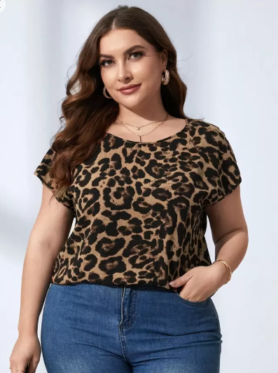Shein Plus Leopard Print Batwing Sleeve Blouse, M +