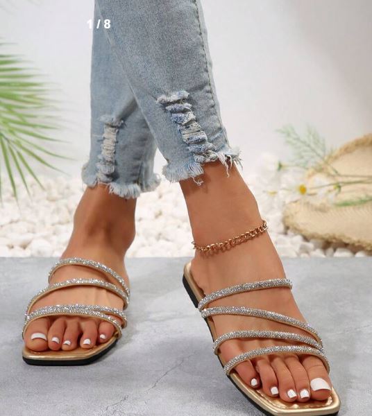 Shein Women's Fashion Rhinestone Strap Flat Sandals, Size: 43 +