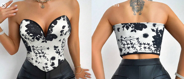 Shein Women's Floral Print Slim Fit Strapless Top +
