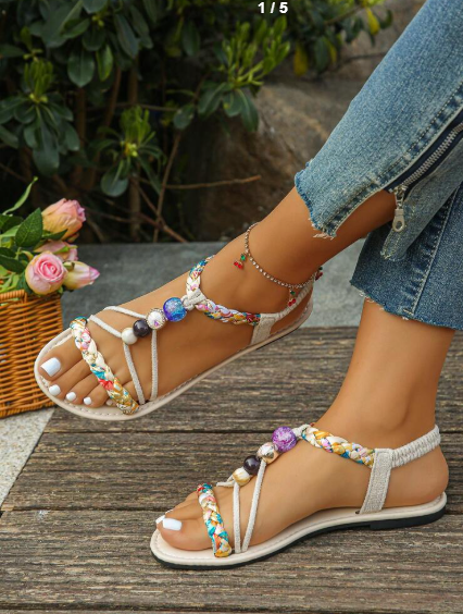 Shein Women's Summer Retro Beaded Sandals, Size: 43 +