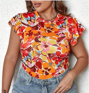 Shein Plus Floral Print Butterfly Sleeve Tee, 1XL -.