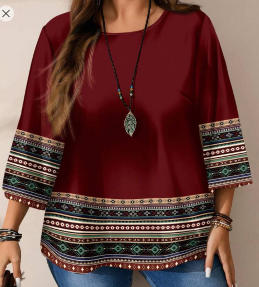 Shein Plus Size Women Striped Ruffle Loose Allover Print Round Neck 3/4 Sleeve Blouse, 3XL+
