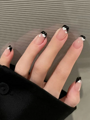 Shein 24Pcs French Short Ballerina Nail Nails Nude French Black Heart Press On Nails -.