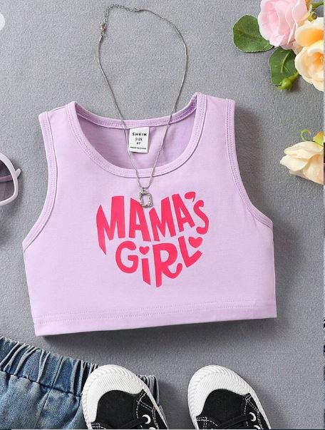 Shein Little Girls' Stylish Alphabet & Heart Printed Round Neck Tank Top, 4T +