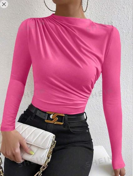 Shein Mock Neck Ruched Tee +