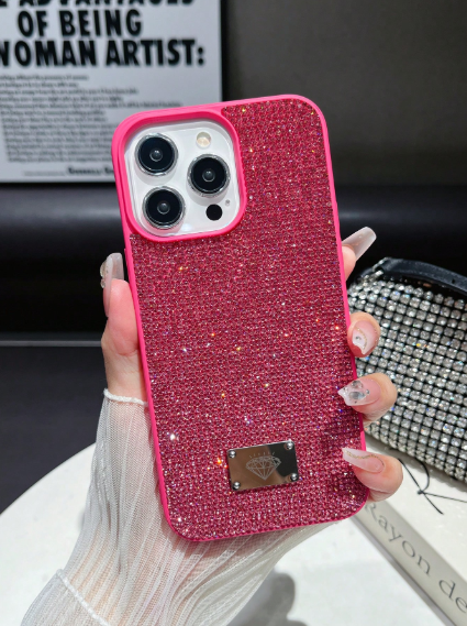 Sparkling Glitter Alloy Luxury Pink Fashion Phone Case Glitter Y2k Luxurious Rhinestone Edge>