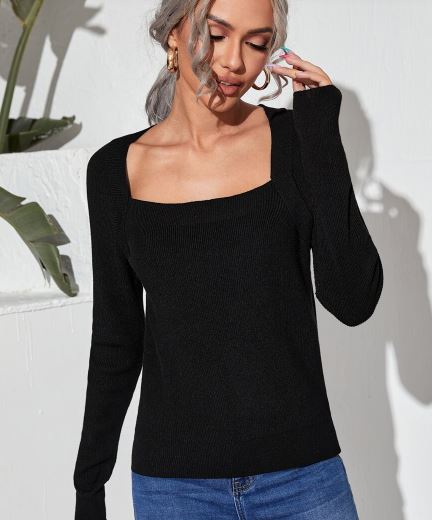 Shein Solid Square Neck Sweater, S +