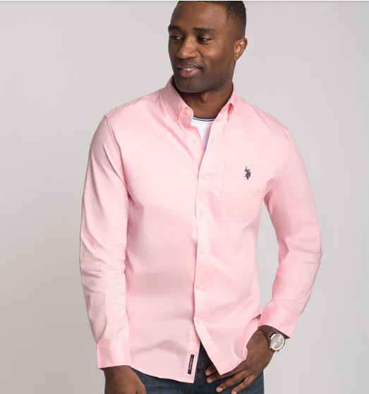 U.S. Polo Long Sleeve Solid Stretch Poplin Shirt, L +