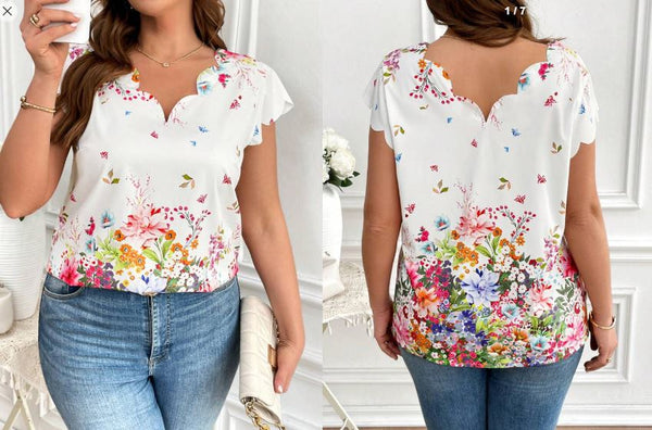 Shein Plus Size Casual &amp; Office Floral Print Shirt, XXL +