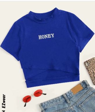 Shein Honey Graphic Crisscross Cropped Tee, S +
