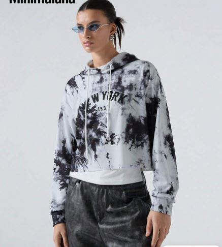 Shein New York Graphic Tie-Dye Cropped Hoodie, XL +