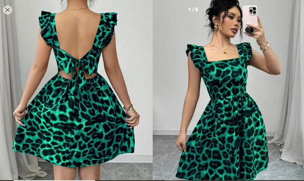Shein Women's Leopard Print Backless Simple Casual Short Dress, XL +