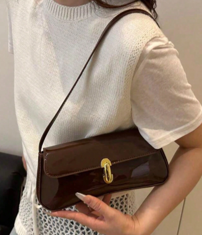 Shein Women's Retro Faux Leather Flap Decor Underarm Shoulder Bag -.