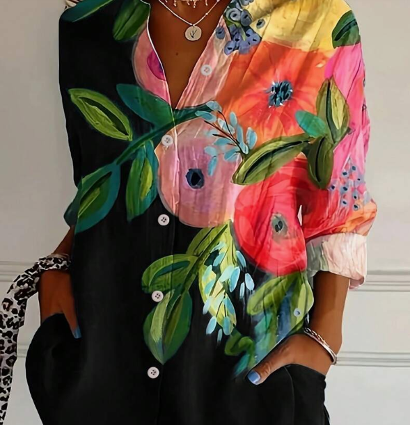 Shein Women's Plant Print Button Design Shirt +