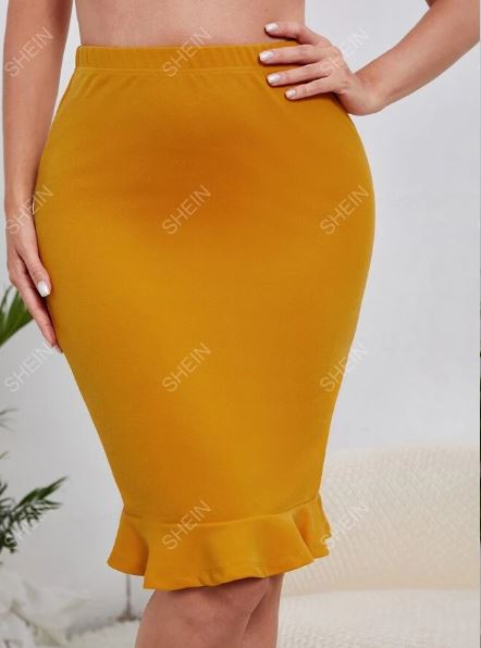 Shein Solid Ruffle Hem Pencil Skirt, S */