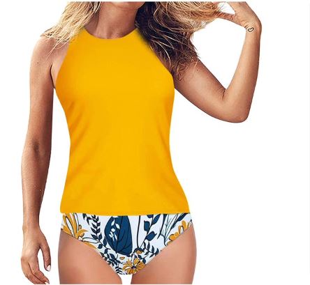 Veeki Top with Shorts 2 Piece Tankini Swimsuits Sporty Bikini Swimwear Set, M*/