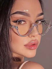 Shein Semi-Rimless Rhinestone Decorated Clear Lens Glasses >