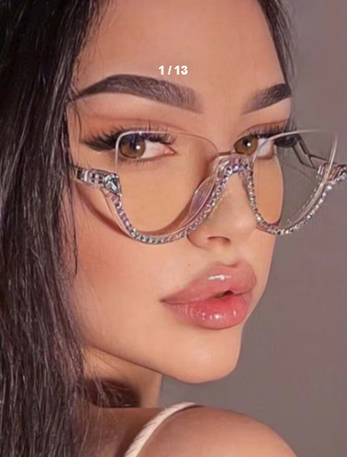 Shein Semi-Rimless Rhinestone Decorated Clear Lens Glasses >
