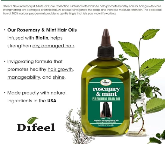 Difeel Rosemary and Mint Premium Hair Oil with Biotin, 75ML +