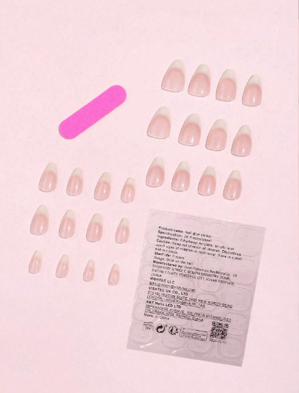 Shein Short Almond Shape French Nail Art Tips With Gradient Nude & Milky White ColorsPress On Nails>
