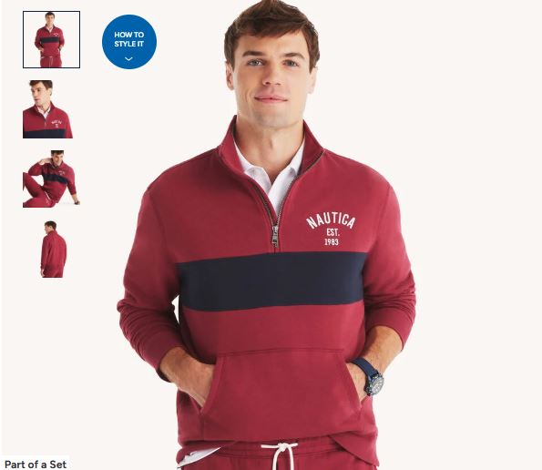Nautica Quarter-Zip Colorblock Sweatshirt, XL -.
