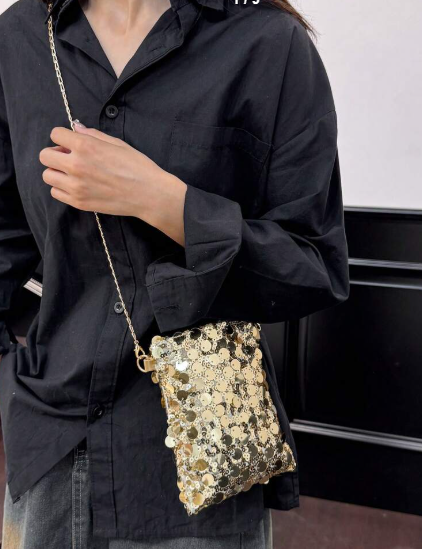 Shein 1pc Quilted PVC Sequin Compact Pouch, Fashion Glitter Change Purse/Phone Case +