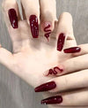 Shein 24-Piece Set Of Long Ballet-Style Fake Nails In A Wine Red Snake Print /