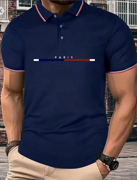 Shein Men's Short Sleeve Polo Shirt With Letter Pattern Print, L /